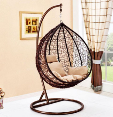 Brown Hanging Rattan Swing Patio Garden Chair Weave Egg with Cushion In or Outdoor Swinging