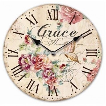 Large Grace Wooden WALL CLOCK Vintage Style Antique Roman numerals Ladies LS2