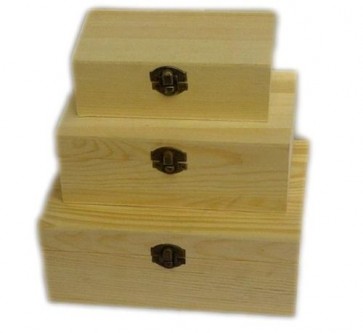 3 x Wooden Plain Boxes Pirate Treasure Chest Decoupage Art Craft Storage Box LS9