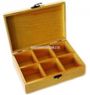 Wooden Tea Box Chest 6 Sections with Lid Compartments Container Bag Caddy LS1