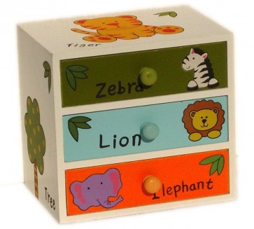 CHILDRENS ANIMALS STORAGE BOX CHEST 3 KIDS DRAWER BEDROOM CABINET WOODEN LS8