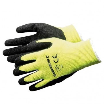 HI-VIS BUILDERS GLOVES YELLOW ONE SIZE 10 GUAGE POLYESTER COTTON MIX SAFETY P241
