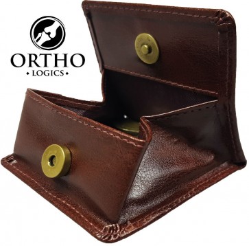 Orthologics Brown Leather Coin Pouch Folding Wallet Money Change Card Purse OL8