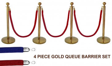 4 X BRASS QUEUE BARRIER POSTS SECURITY STANCHION ROPE DIVIDER STEEL SET GOLD