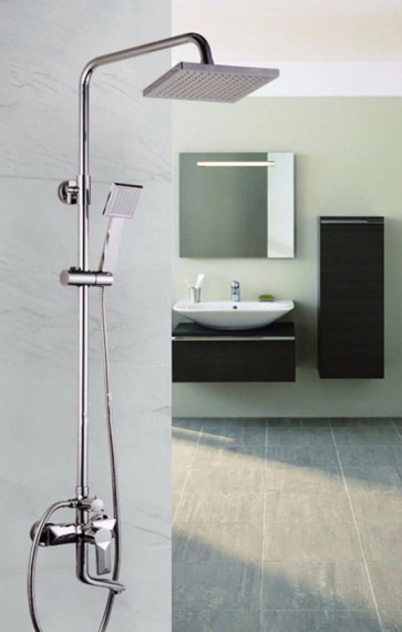CHROME TWIN HEAD STANDING SHOWER MIXER THERMOSTATIC BATHROOM BATH SET TAP17
