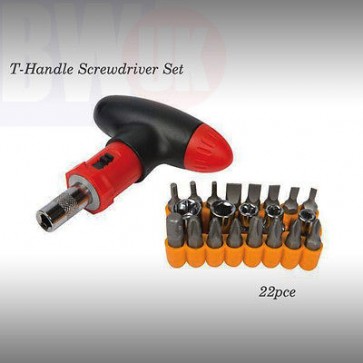 T-HANDLE SCREWDRIVER SET 22 RATCHET sockets 4, 5, 6, 8,10 16mm scew driver -S29