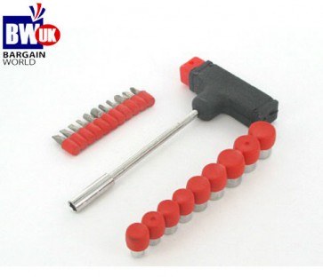 21 Piece Socket and Bit Set Screwdriver + Slotted Bits 3 4 5 8mm T handle -S9