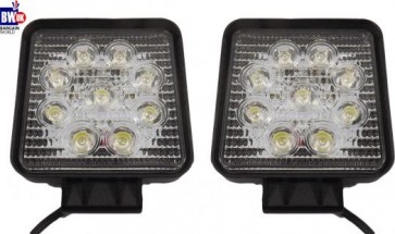 2 x 27w 9 LED Driving Work Light Flood Lamp Offroad Trailer SUV Jeep 4x4 Square