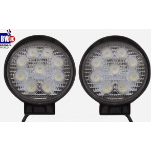 2 x 27w 9 LED Driving Work Light Flood Lamp Offroad Trailer SUV Jeep 4x4 Round