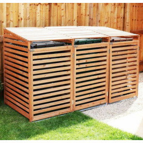 Triple Wheelie Bin Storage Wooden Store Cover Garden Rubbish Dustbin 3 Shed