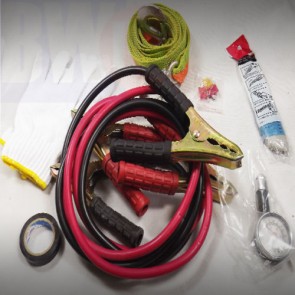 8 PC CAR VAN EMERGENCY TOOLS TOWING KIT JUMP LEADS TORCH ROPE TYRE PRESSURE AC12