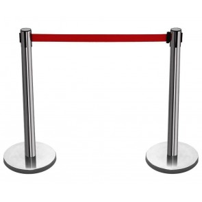 2 X SILVER QUEUE BARRIER POSTS SECURITY STANCHION DIVIDER STEEL SET PAIR BAR-R