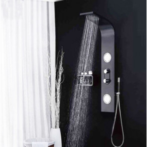 Black Shower Column Tower Panel With Twin Heads Body Jets 