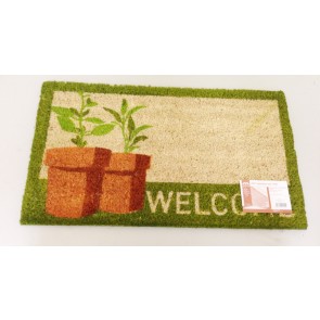 WELCOME DOORMAT POTTED PLANT 40CM X 70CM COIR PVC BACKED ENTRANCE DOORMAT CA76