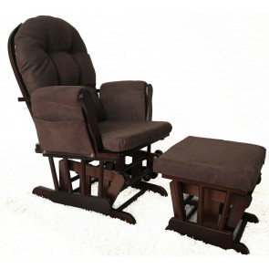Brown Maternity Nursing Glider Rocking Chair Gliding With Stool Wood Frame