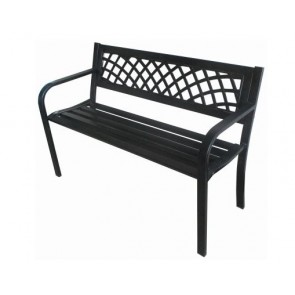 METAL GARDEN BENCH SEAT CHAIR OUTDOOR SEATING BLACK STEEL FRAME PVC BACK H21
