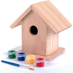 PINE KIT Garden Nest Box CHILDRENS CRAFTS 4 COLOURS + BRUSH H4