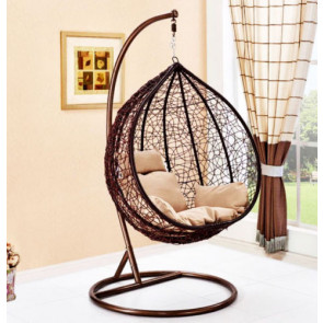 Brown Hanging Rattan Swing Patio Garden Chair Weave Egg with Cushion In or Outdoor Swinging