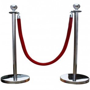 silver QUEUE BARRIER POSTS WITH 1.5M TWISTED RED BLUE ROPE 