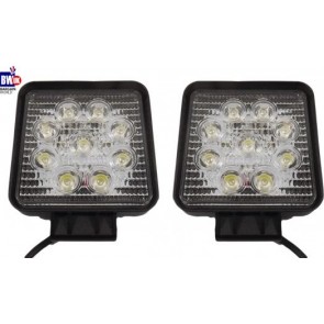 2 x 27w 9 LED Driving Work Light Flood Lamp Offroad Trailer SUV Jeep 4x4 Square