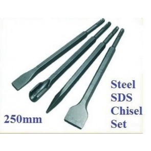 STEEL SDS+ 4 PCE CHISEL SET FLAT POINT GROOVE GOUGE DRILL HAMMER DRILL 250MM -T3
