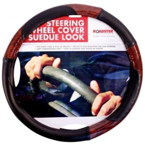 UNIVERSAL STEERING WHEEL COVER SPORT MAHOGANY WOODEN BEIGE BLACK 37 - 39 CM U193